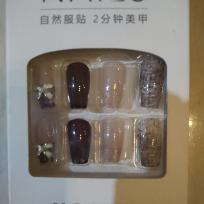 Pekanbaru (24Pcs Free Lem) Kuku Palsu Murah Tahan Air Fashion Nail Art 3D Korea Fake Nails Manicure