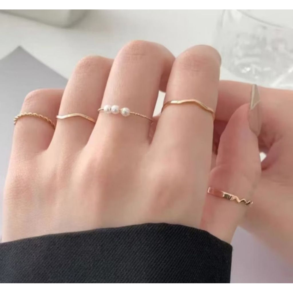Pekanbaru Isi 4/8 Pcs  /Set Cincin Emas Hias Mutiara Gaya  Untuk Wanita