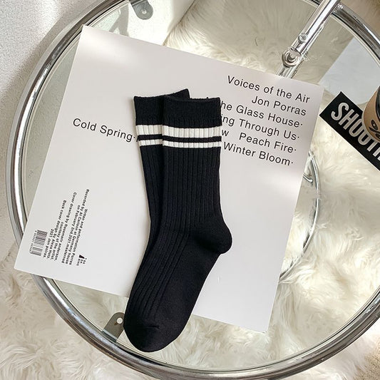 Pekanbaru Kaos Kaki Hitam Putih Stripe R Letter Garis Black White Import Long Sock High Quality Kaos Kaki Panjang Korean Style
