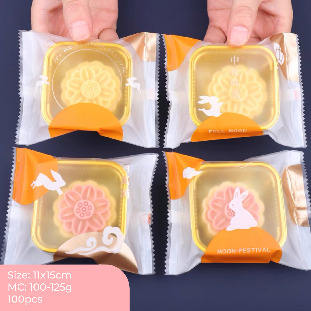 Pekanbaru Plastik Mooncake / Kue Bulan Non-Seal Motif Happy Mid Autumn Festival Berbagai Ukuran Per Pack