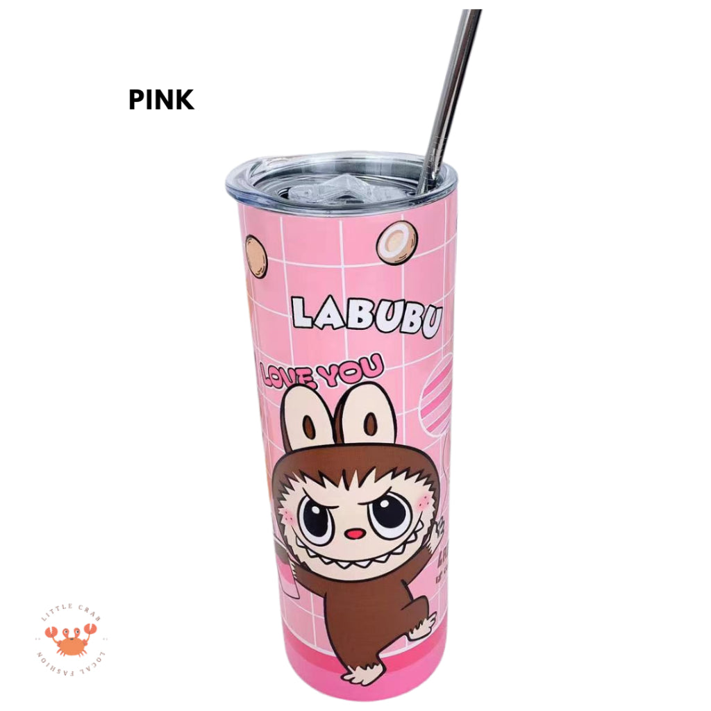 Pekanbaru Tumbler Labubu Termos Cafe Sedotan High Quality Stainless Steel Tahan Panas Dingin 600ml Botol Air Minum Tabung Tumblr Tutup Slide Transparan