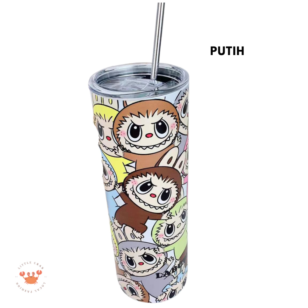 Pekanbaru Tumbler Labubu Termos Cafe Sedotan High Quality Stainless Steel Tahan Panas Dingin 600ml Botol Air Minum Tabung Tumblr Tutup Slide Transparan