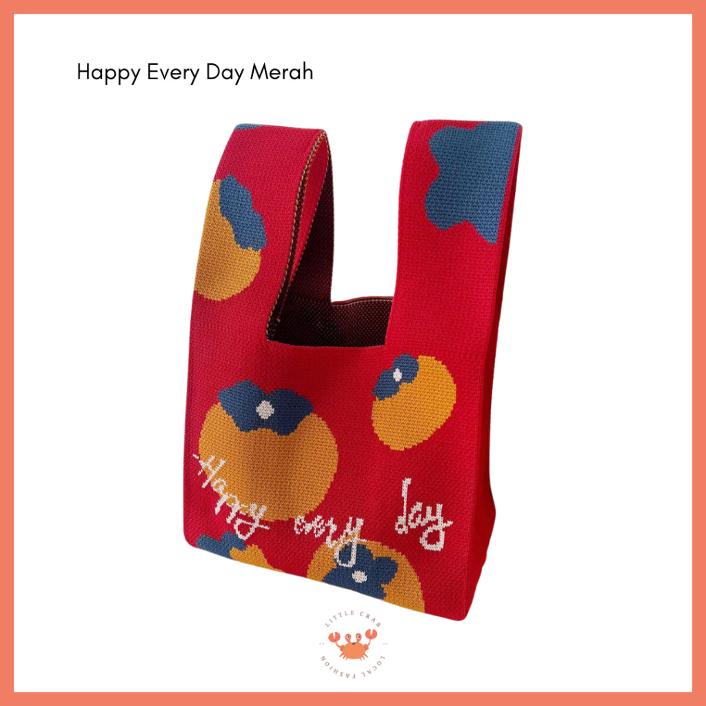 Pekanbaru Tas Rajut Bangkok All Motif Knit Knot Bag Mini Totebag Buffalow Unik Kanvas Premium