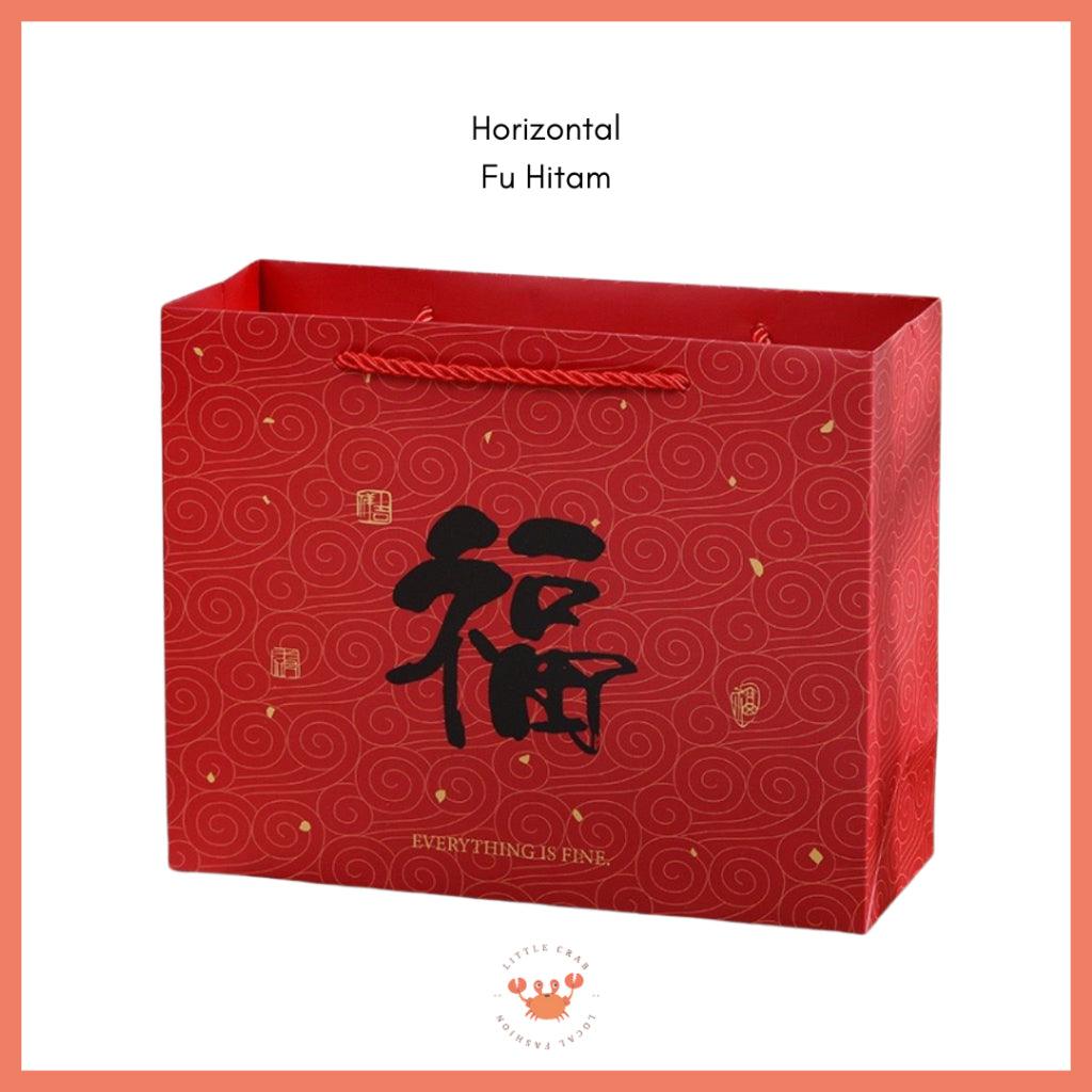 Pekanbaru Paper Bag Merah Motif Imlek Fu Ping An Xi Le Vertikal Horizontal Kantong Hampers Tas Kado