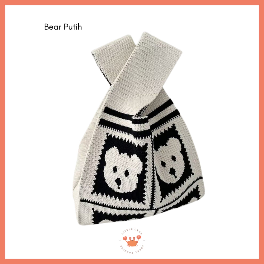 Pekanbaru Tas Rajut Bangkok All Motif Knit Knot Bag Mini Totebag Buffalow Unik Kanvas Premium