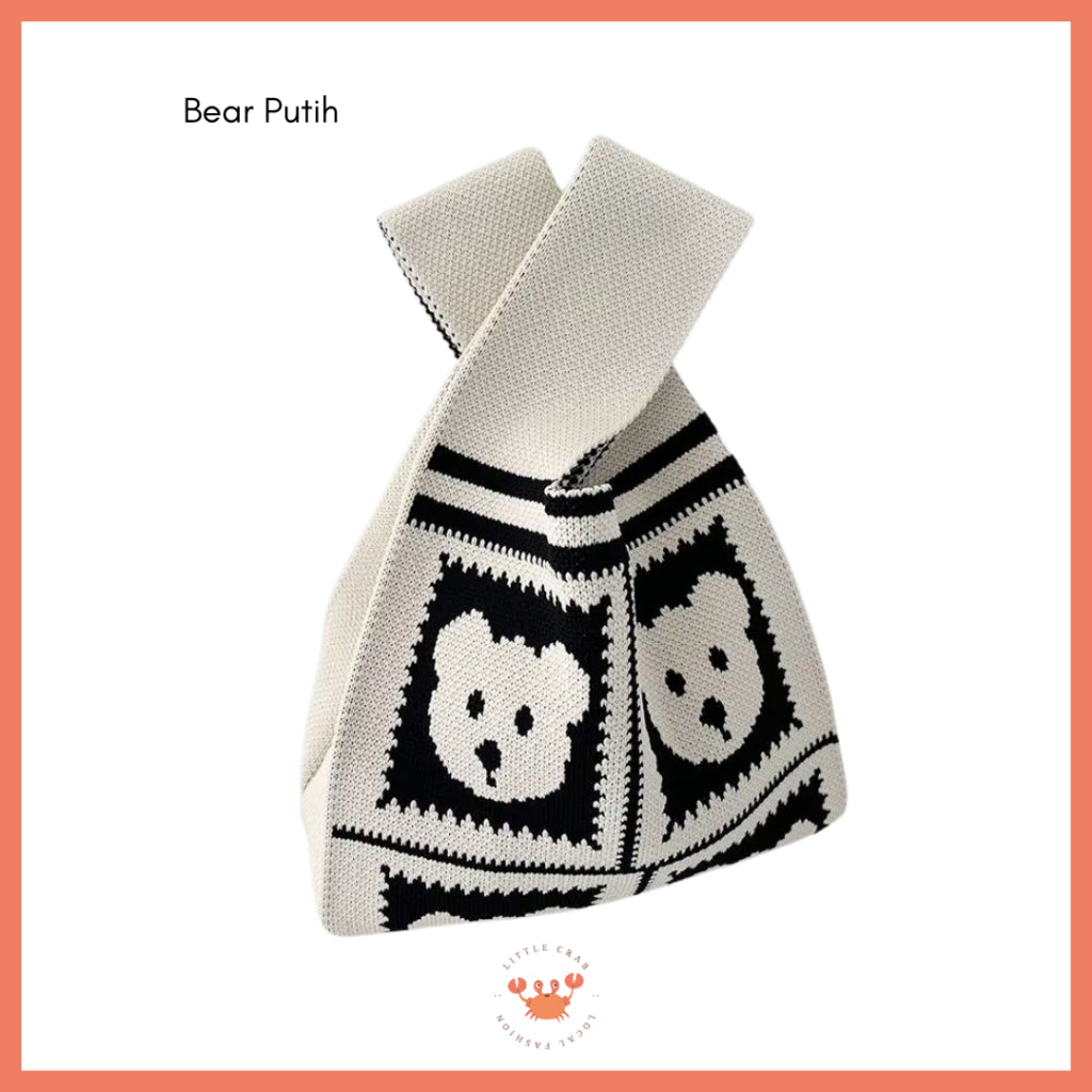 Pekanbaru Tas Rajut Earth Tone Coklat Hitam Putih Bangkok Knit Bag Knot Mini Totebag Buffalow
