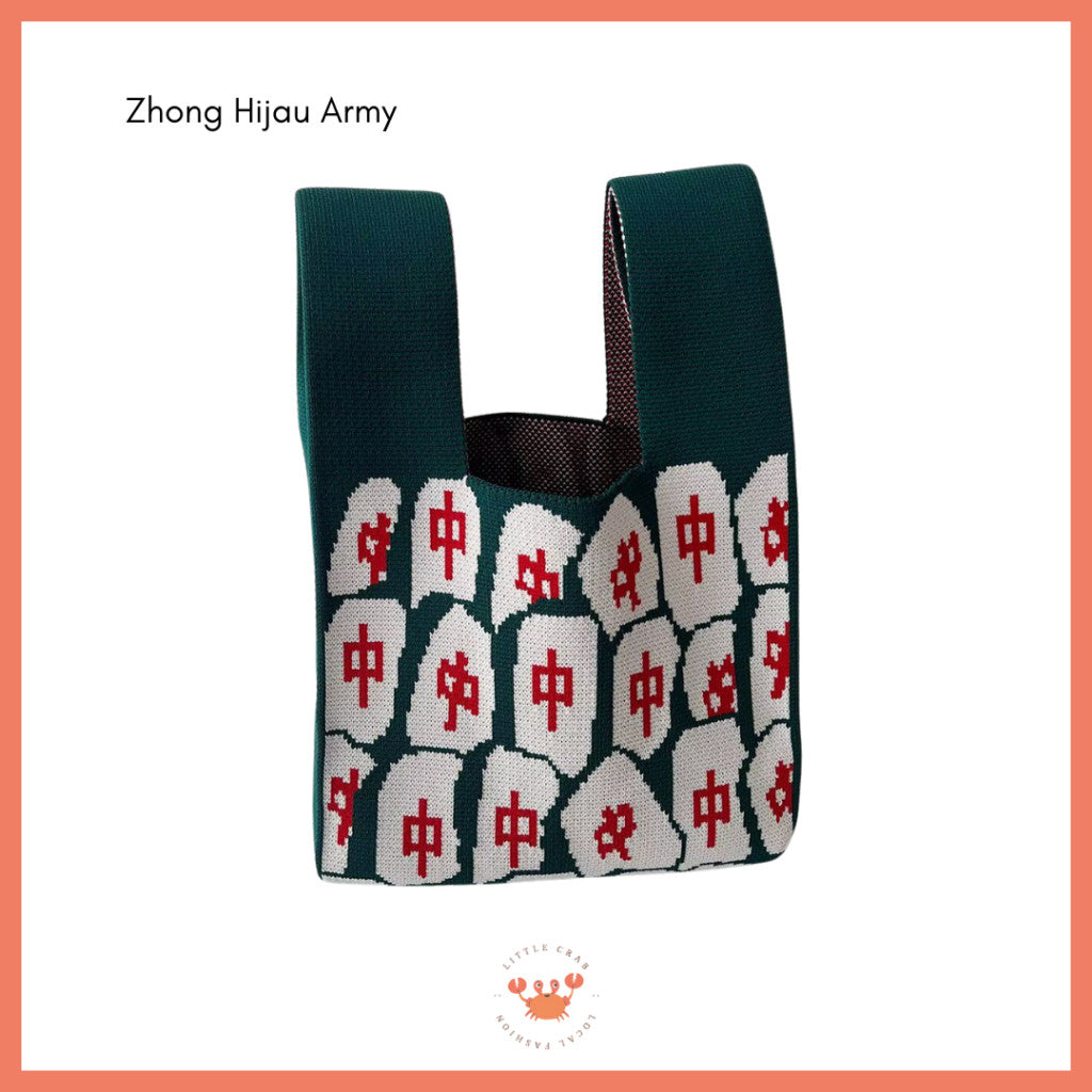 Pekanbaru [bighuat] Tas Rajut Money Motif Uang Fa Cai Mahjong Knit Knot Bag Mini Totebag Bangkok Premium