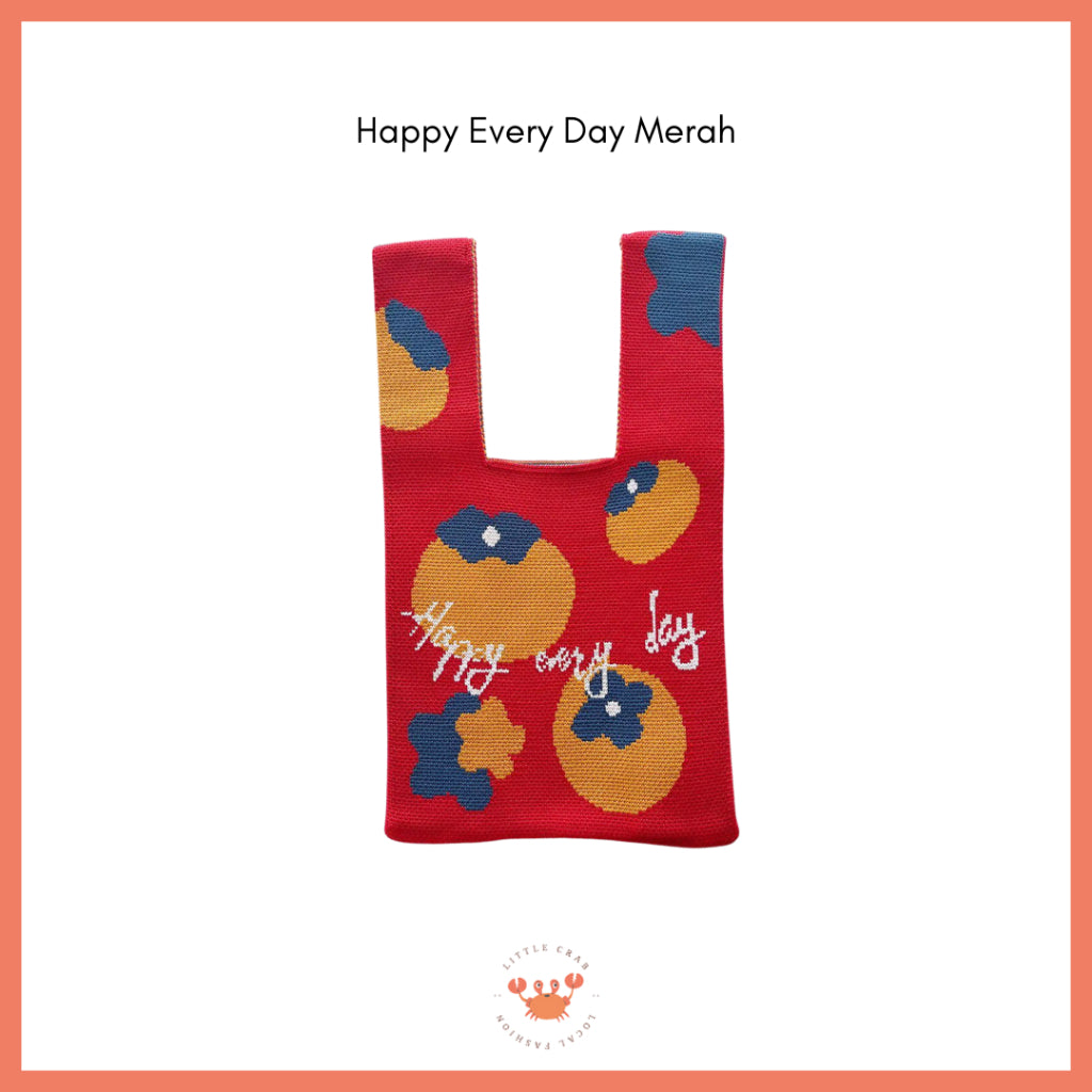 Pekanbaru Tas Rajut Shuang Xi Ji Xiang Ru Yi Merah Cream Knit Bag Mini Tote Bag Knot Buffalow Unik