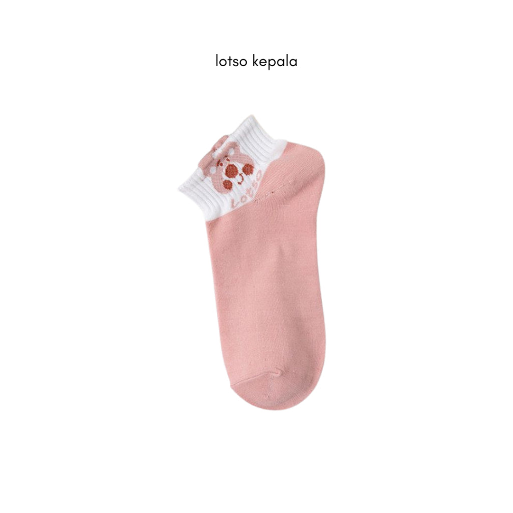 Pekanbaru Kaos Kaki Pendek Lotso Beruang Pink Unik Lucu Cute Short Socks White Full Pattern