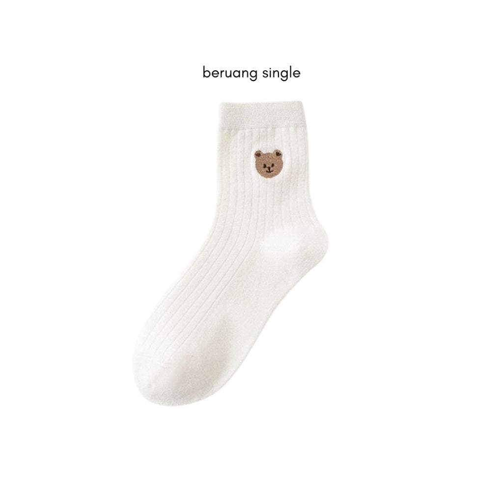 Pekanbaru Kaos Kaki Panjang Motif Cartoon Kawai Beruang Bunga Unik Lucu Long Socks White Korean
