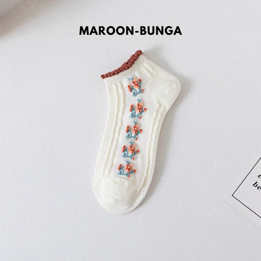 Pekanbaru Kaos Kaki Autumn Putih Rajut Bunga Warna Warni Simple Aesthetic Flower Vintage Korean