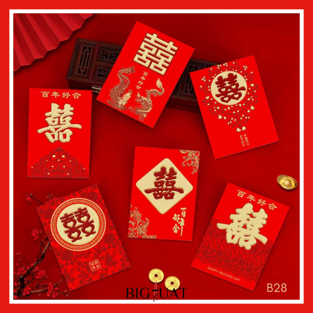 Pekanbaru 6pcs Angpao Kertas Amplop Angpau Imlek Chinese Letter Gong Xi Fa Cai Pendek Merah Gold Fu