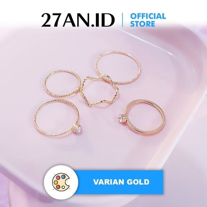 Pekanbaru Isi 4/8 Pcs  /Set Cincin Emas Hias Mutiara Gaya  Untuk Wanita