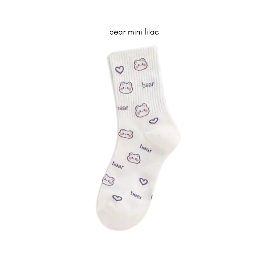 Pekanbaru Kaos Kaki Panjang Lilac Beruang Ungu Putih Unik Lucu Berkualitas Long Socks Aesthetic