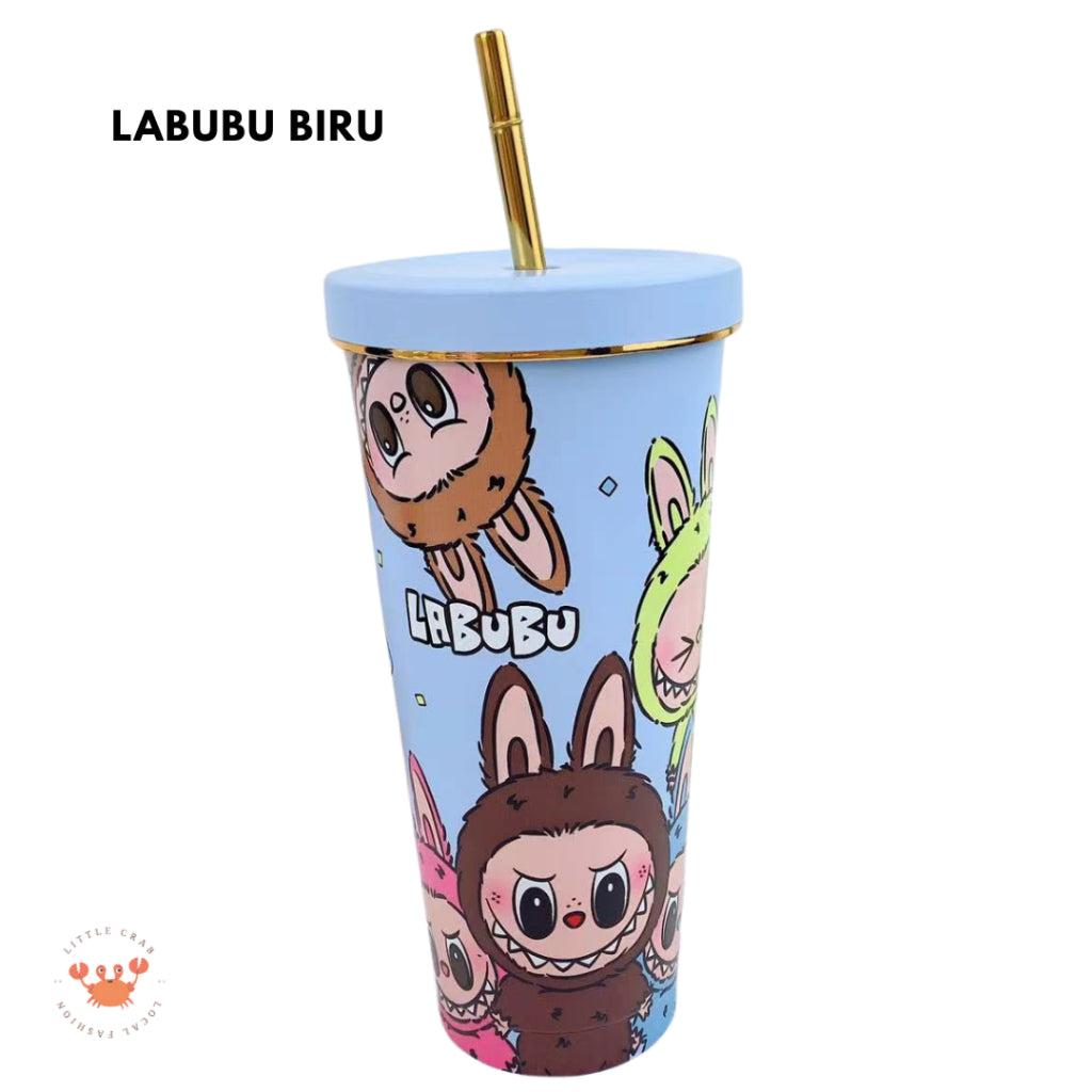 Pekanbaru Tumbler Labubu Termos Cafe Sedotan High Quality Stainless Steel Tahan Panas Dingin 750ml Botol Air Minum Tumblr