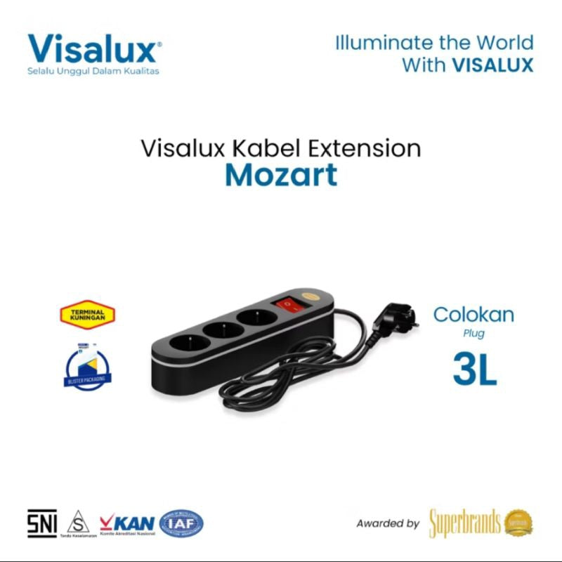 Pekanbaru Stop Kontak / Cok Sambung Visalux Mozart 3 4 5 Lobang Saklar 2Meter Hitam / Mozart Extension Socket