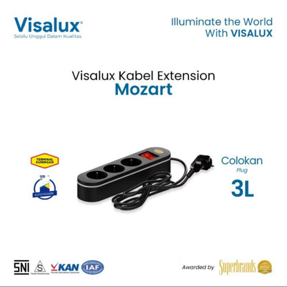 Pekanbaru Stop Kontak / Cok Sambung Visalux Mozart 3 4 5 Lobang Saklar 2Meter Hitam / Mozart Extension Socket