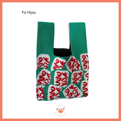 Pekanbaru [bighuat] Tas Rajut Money Motif Uang Fa Cai Mahjong Knit Knot Bag Mini Totebag Bangkok Premium