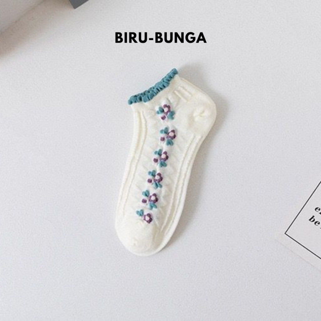 Pekanbaru Kaos Kaki Autumn Putih Rajut Bunga Warna Warni Simple Aesthetic Flower Vintage Korean