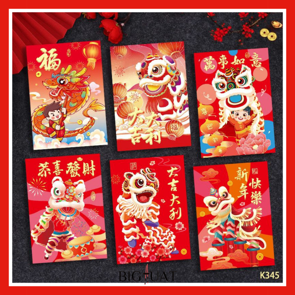 Pekanbaru 6pcs Angpao Kertas Tahun 2026 Angpao Kuda Amplop Angpau Imlek  Pendek Kartun / Hong Bao Merah