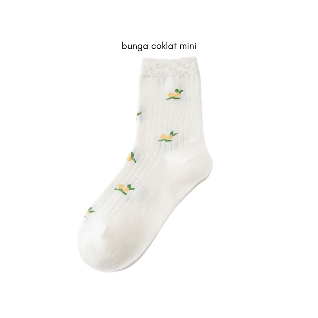 Pekanbaru Kaos Kaki Panjang Motif Cartoon Kawai Beruang Bunga Unik Lucu Long Socks White Korean