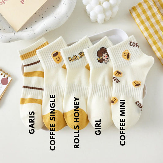 Pekanbaru Kaos Kaki Kuning Coffee Girl Honey Pendek Aesthetic Yellow Socks Aesthetic Korean Style