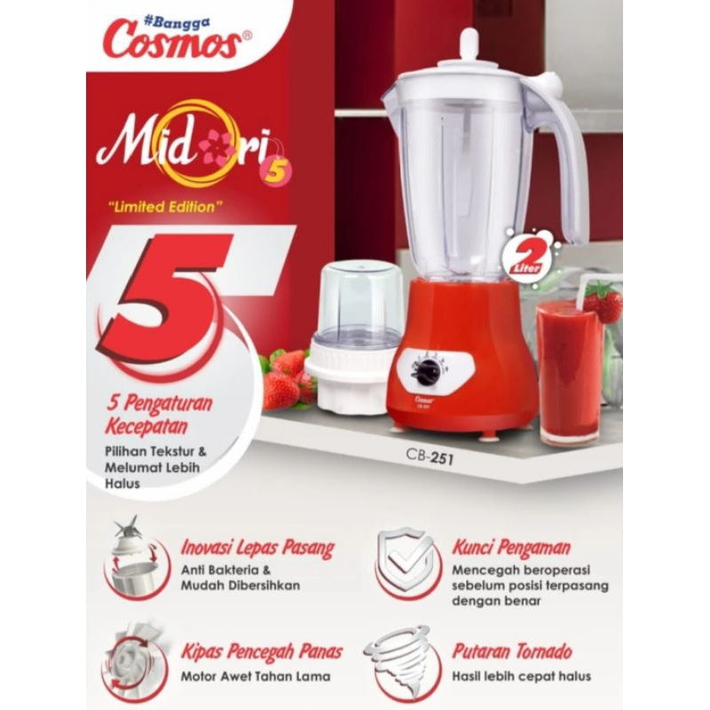Pekanbaru Blender Cosmos Cb-251 / Pelumat Cosmos Cb 251 Midori Tabung Plastik