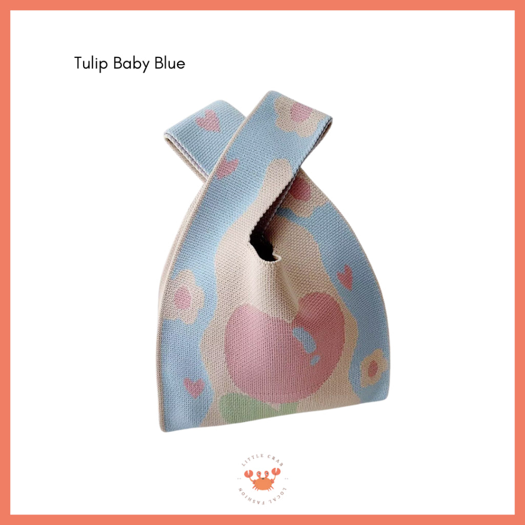 Pekanbaru Tas Rajut Motif Bunga Tulip Soft Color Aesthetic Cute Flower Knit Knot Bag Buffalow