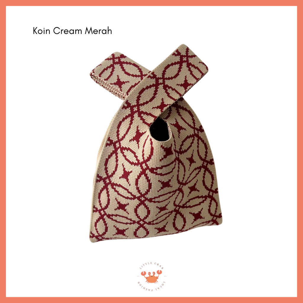Pekanbaru [bighuat] Tas Rajut Money Motif Uang Fa Cai Mahjong Knit Knot Bag Mini Totebag Bangkok Premium