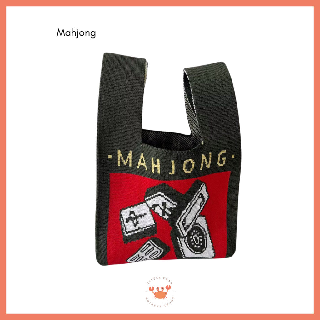 Pekanbaru [bighuat] Tas Rajut Money Motif Uang Fa Cai Mahjong Knit Knot Bag Mini Totebag Bangkok Premium