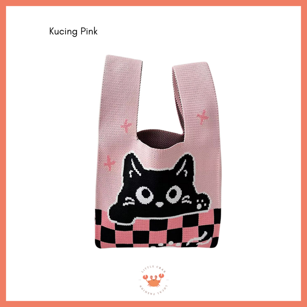 Pekanbaru Tas Rajut Bangkok All Motif Knit Knot Bag Mini Totebag Buffalow Unik Kanvas Premium