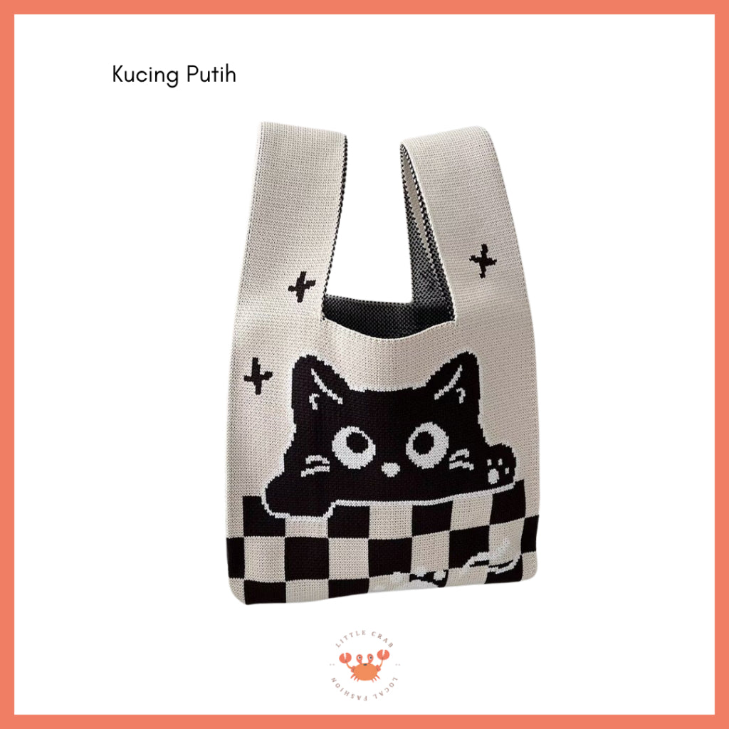 Pekanbaru Tas Rajut Bangkok All Motif Knit Knot Bag Mini Totebag Buffalow Unik Kanvas Premium