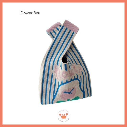 Pekanbaru Tas Rajut Bangkok Motif Bunga Flower Knit Bag Knot Mini Totebag Buffalow Unik Kanvas