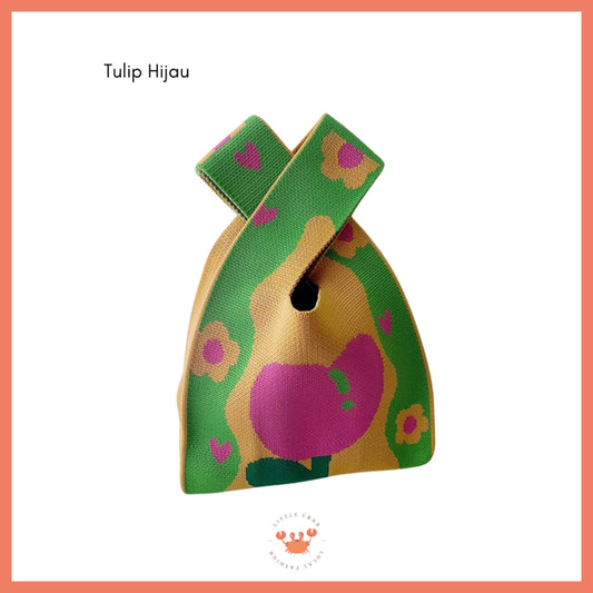 Pekanbaru Tas Rajut Motif Bunga Tulip Soft Color Aesthetic Cute Flower Knit Knot Bag Buffalow