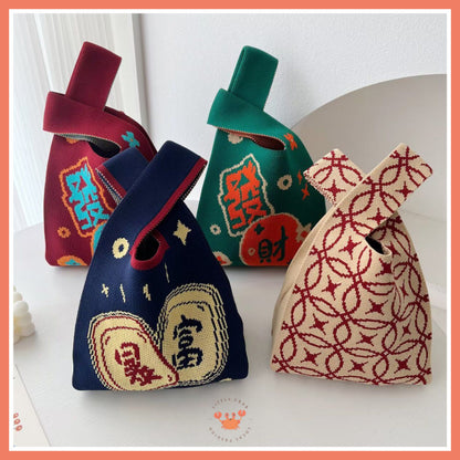 Pekanbaru [bighuat] Tas Rajut Money Motif Uang Fa Cai Mahjong Knit Knot Bag Mini Totebag Bangkok Premium