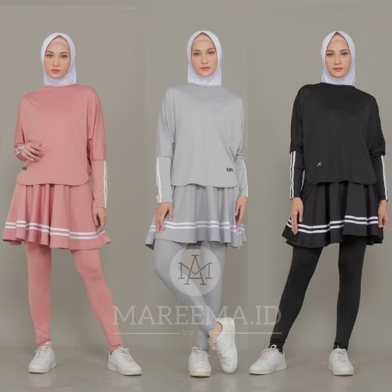Pekanbaru Setelan Baju Olahraga Wanita Muslim Terbaru Leging Rok Skirt Perempuan  Sport