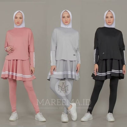 Pekanbaru Setelan Baju Olahraga Wanita Muslim Terbaru Leging Rok Skirt Perempuan  Sport