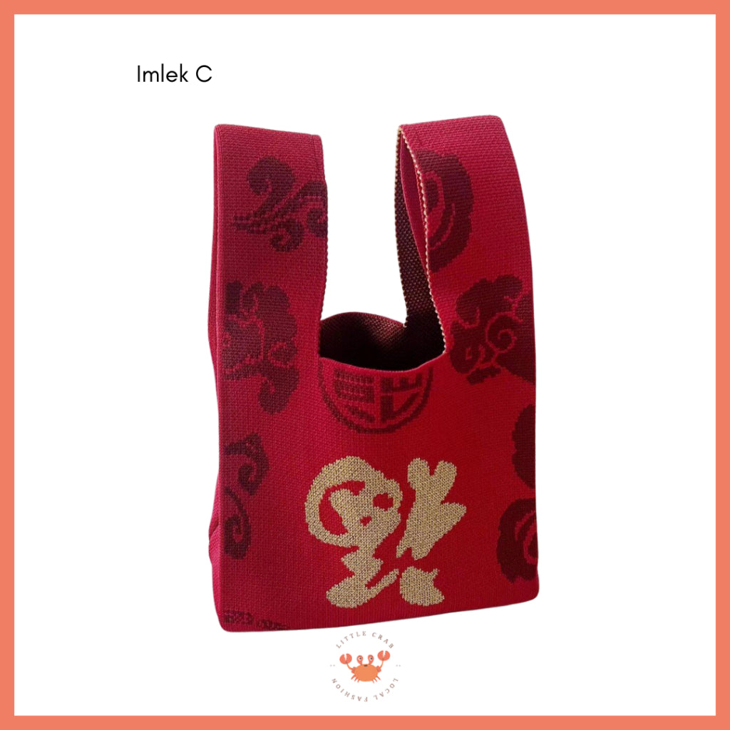 Pekanbaru Tas Rajut Bangkok All Motif Knit Knot Bag Mini Totebag Buffalow Unik Kanvas Premium