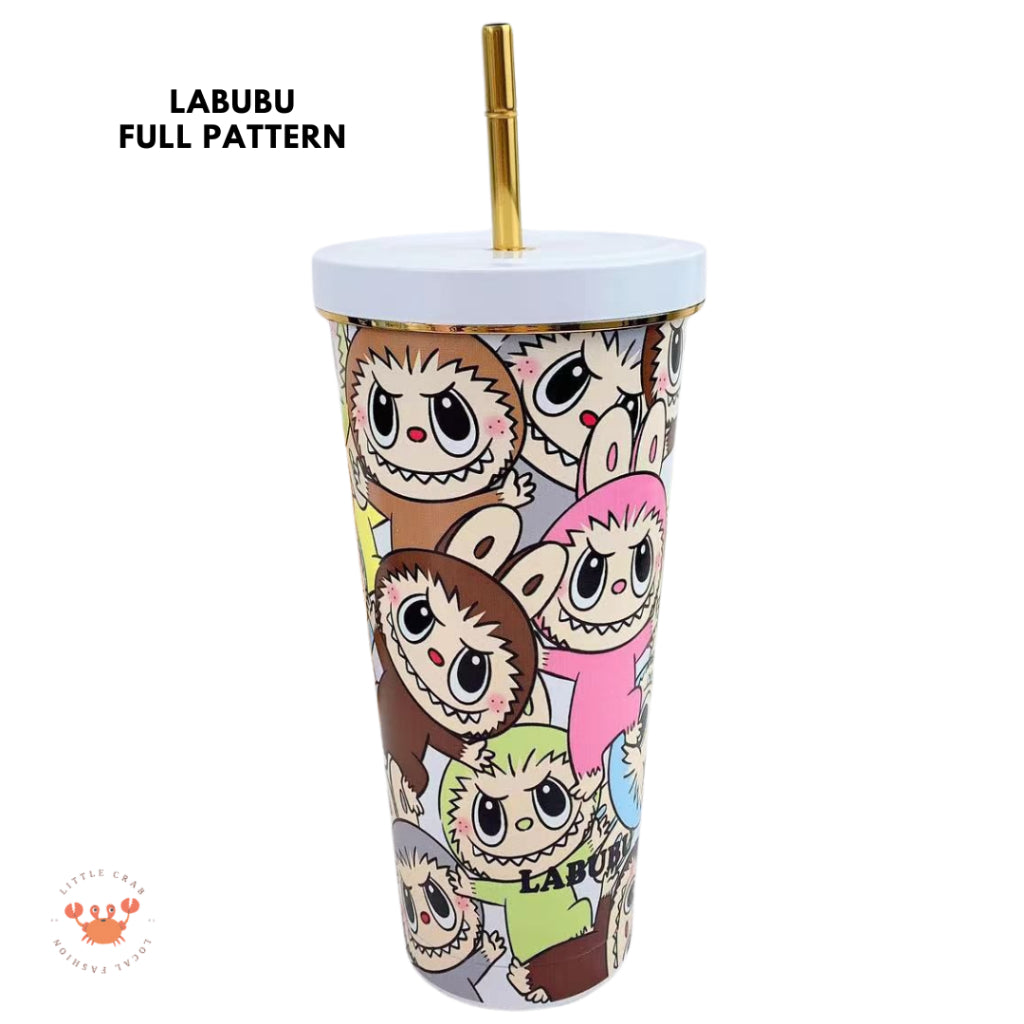Pekanbaru Tumbler Labubu Termos Cafe Sedotan High Quality Stainless Steel Tahan Panas Dingin 750ml Botol Air Minum Tumblr