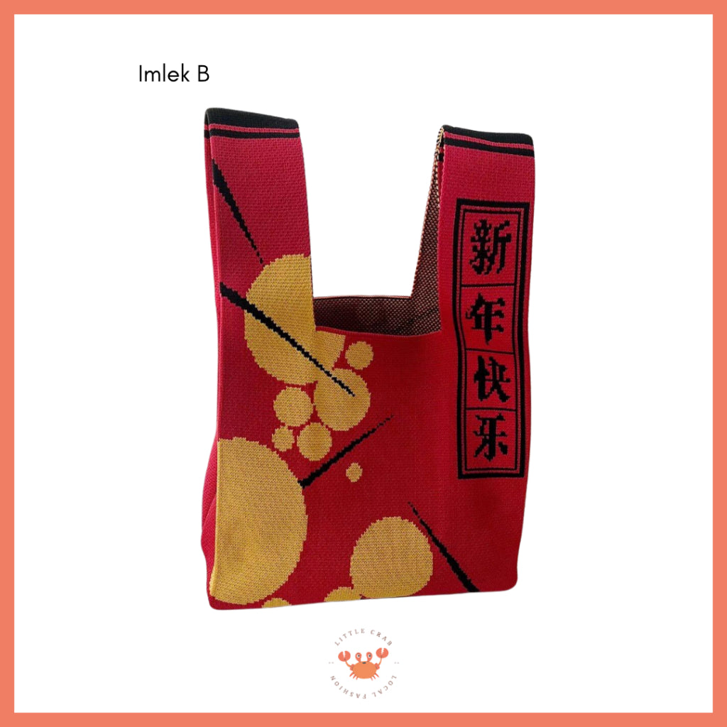 Pekanbaru Tas Rajut Bangkok All Motif Knit Knot Bag Mini Totebag Buffalow Unik Kanvas Premium