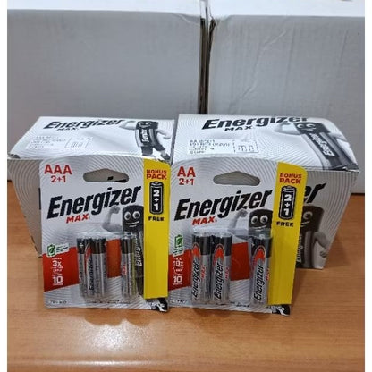 Pekanbaru Baterai Alkaline / Baterai Energizer Max Aa / A2 Dan Aaa / A3 2+1 Pack Isi 3