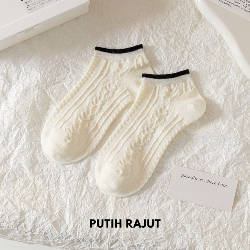Pekanbaru Kaos Kaki Hitam Putih Pita Pendek Simple Aesthetic Renda Black White Sock Nice Rajut