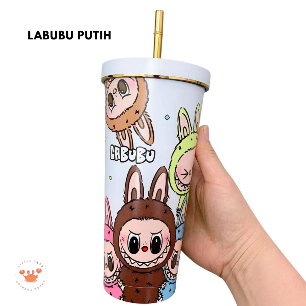 Pekanbaru Tumbler Labubu Termos Cafe Sedotan High Quality Stainless Steel Tahan Panas Dingin 750ml Botol Air Minum Tumblr