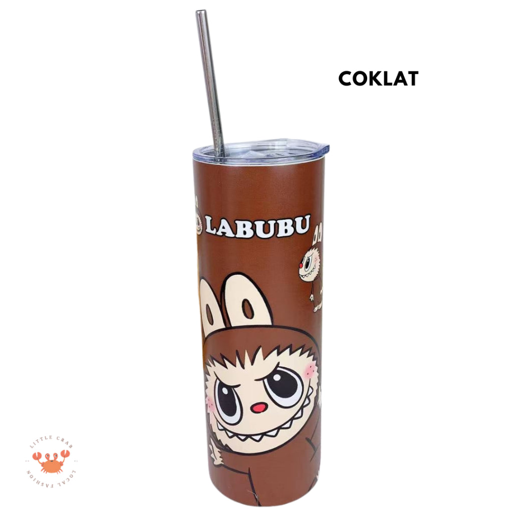 Pekanbaru Tumbler Labubu Termos Cafe Sedotan High Quality Stainless Steel Tahan Panas Dingin 600ml Botol Air Minum Tabung Tumblr Tutup Slide Transparan