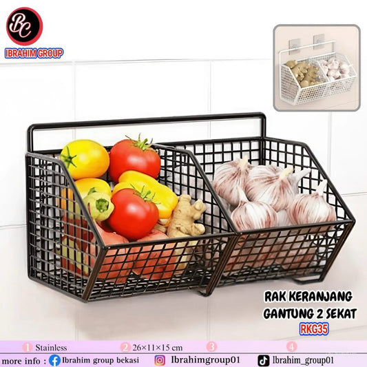 Pekanbaru (RAK BESI 2 SEKAT) HL Rak Keranjang Tempel Dinding Rak Dapur Anti karat Rak Kamar Mandi