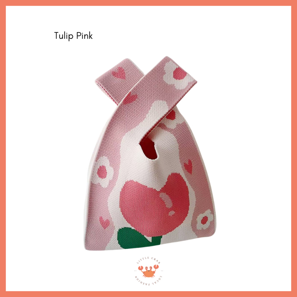 Pekanbaru Tas Rajut Motif Bunga Tulip Soft Color Aesthetic Cute Flower Knit Knot Bag Buffalow