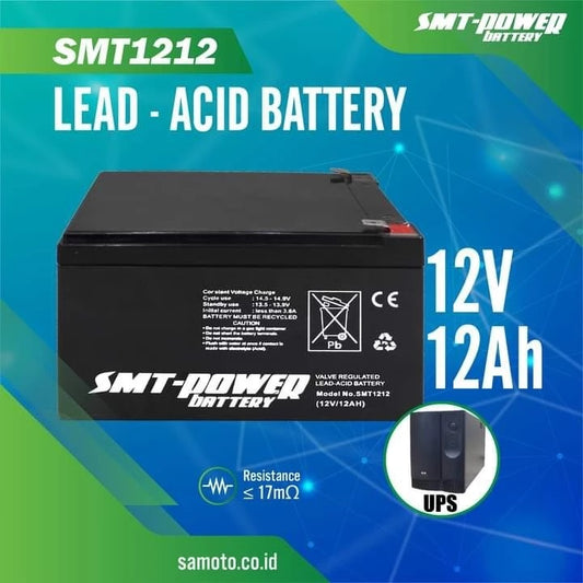 Pekanbaru Battery Kering Vrla/Aki Kering Vrla/Battery Ups Merk Smt 12V 12Ah Smt1212 - Smt 6-Dzf-12 2Hr Original Smt Power