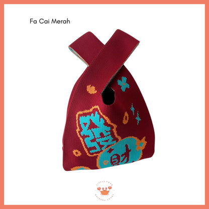 Pekanbaru [bighuat] Tas Rajut Money Motif Uang Fa Cai Mahjong Knit Knot Bag Mini Totebag Bangkok Premium