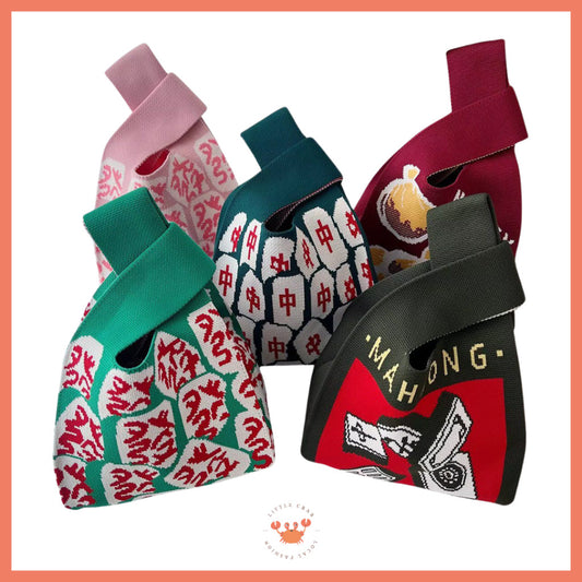 Pekanbaru [bighuat] Tas Rajut Money Motif Uang Fa Cai Mahjong Knit Knot Bag Mini Totebag Bangkok Premium