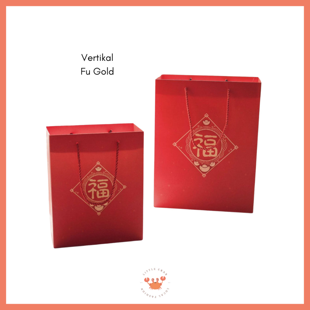 Pekanbaru Paper Bag Merah Motif Imlek Fu Ping An Xi Le Vertikal Horizontal Kantong Hampers Tas Kado